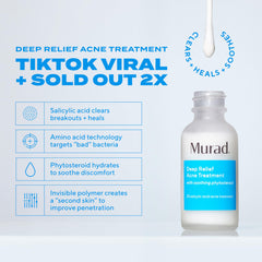 Murad Deep Relief label detail highlighting dermatologist-developed formula.