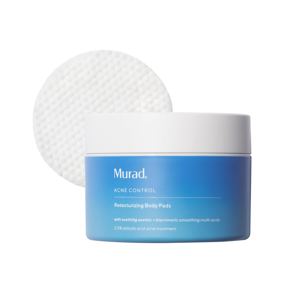 Murad Retexturizing Body Pads packaging shows biodegradable materials for eco-friendly skincare.