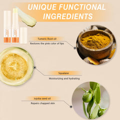 MUREND turmeric lip balm texture close-up indicating rich moisturization.