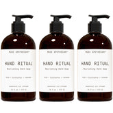 Muse Apothecary Hand Ritual bottle pour highlights a nourishing cleansing formula for daily use.