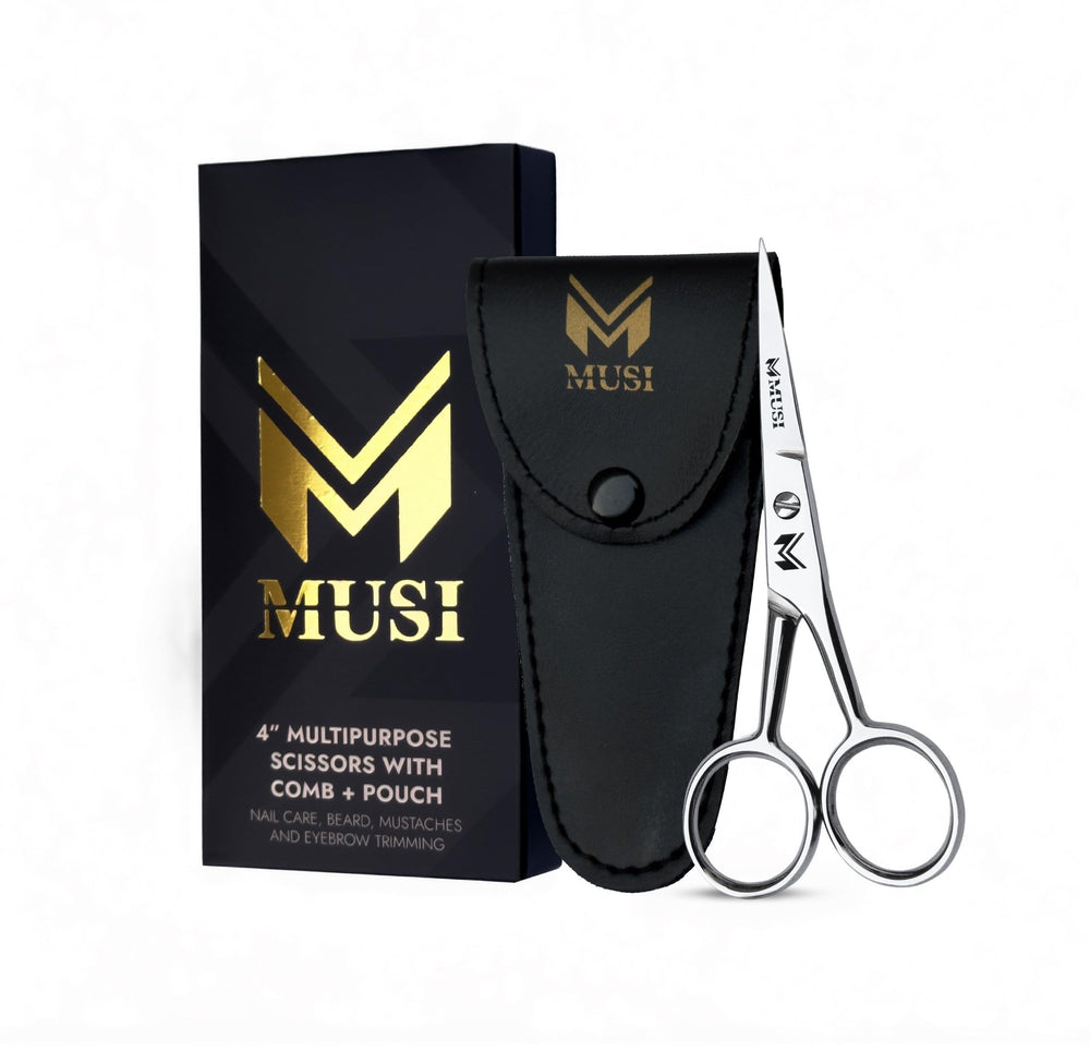 MUSI 4-Inch Eyebrow Scissors with compact design for precise brow shaping.