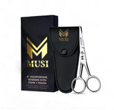 MUSI 4-Inch Eyebrow Scissors with compact design for precise brow shaping.