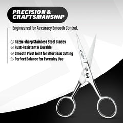 MUSI precision trimming scissors with sharp tips ideal for small facial details.