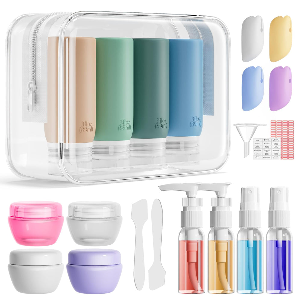 Muslish 21-pack travel bottles set organized for easy packing.