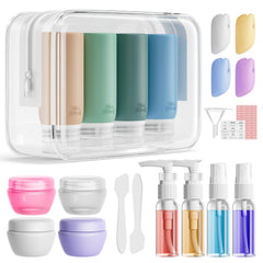 Muslish 21-pack travel bottles set organized for easy packing.