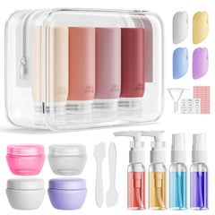 Muslish 21-pack travel bottles collection for comprehensive on-the-go toiletry storage.