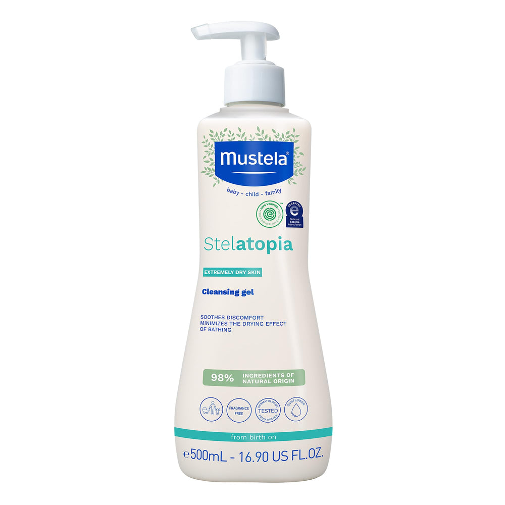 Mustela Stelatopia cleansing gel bottle for gentle baby wash during bath