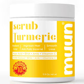 Muun Turmeric Scrub: botella del exfoliante para piel suave.
