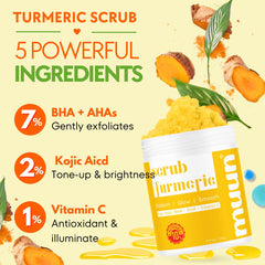 Muun Turmeric Scrub: granulos de azúcar suaves para exfoliación suave.