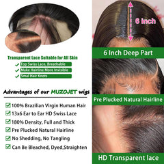 MuzoJet HD lace front with transparent knots for undetectable hairline.