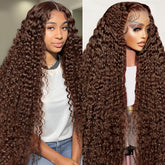 MXTQO 30 inch deep wave chocolate brown lace-front wig with luxurious length and volume