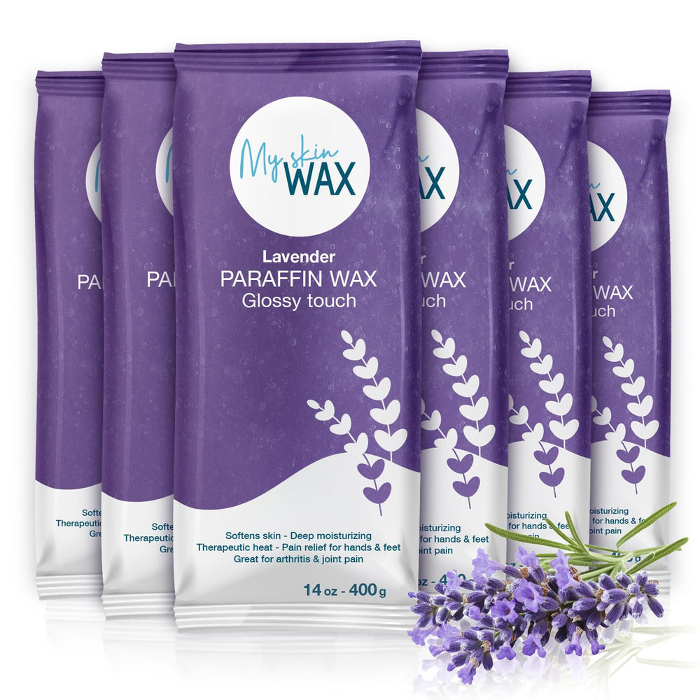 My Skin WAX lavender paraffin blocks ready for at-home spa sessions.