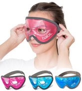 Myhalos HM cooling eye mask worn on the face showing a comfortable fit and contouring.