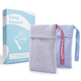 myHomeBody bolsa-jabon-malla-azul-gris: exfolia suavemente y genera espuma abundante para la ducha.