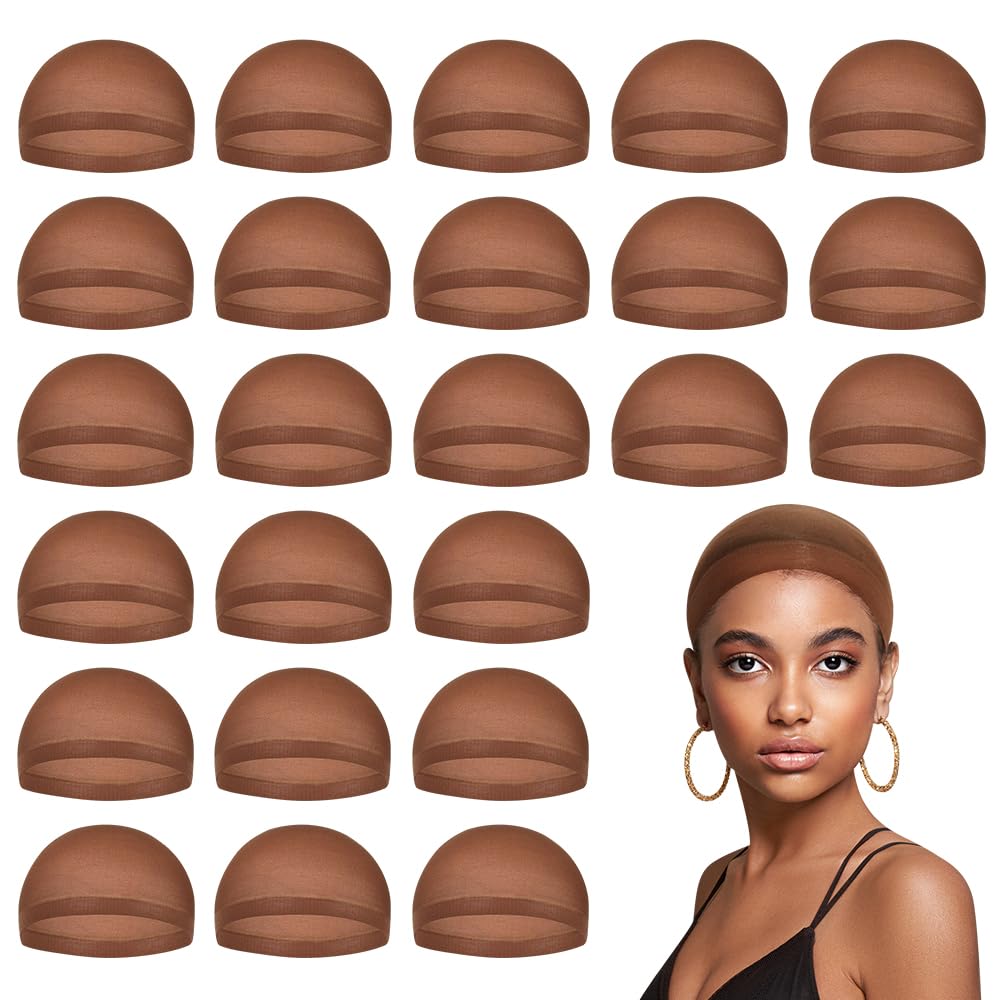 MYKURS brown wig caps pack 24; breathable nylon for all-day comfort under lace front wigs.