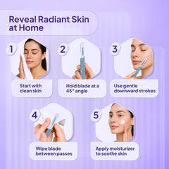 MyMed dermaplaning razor with ergonomic handle shown for comfortable grip during use.
