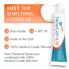 MyNewGel Plus UV sunscreen swirl demonstrates SPF 30 protection for scars