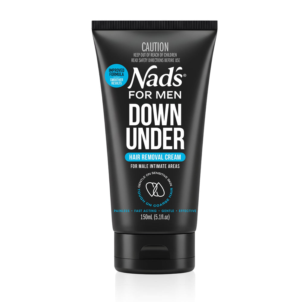 Nad's For Men Down Under bottle front view showing ready-to-use depilatory.