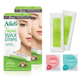 Nad's Facial Wax Strips upper lip application for long-lasting smoothness up to four weeks.