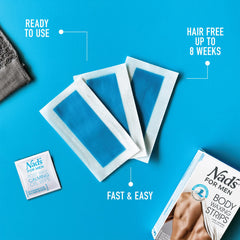 Nad's For Men at-home waxing kit shows 20 strips for quick sessions.
