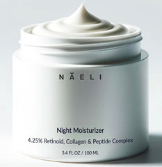 NAELI Retinoid Night Cream bottle promotes firmer, smoother skin overnight.