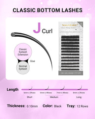 NAGARAKU curl options include J, B, C, CC, D, DD for versatile styles.