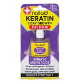 Nail-Aid Keratin 3 Day Growth bottle reinforces weak nails for durability.
