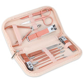 Nail Clippers and Beauty Tool 12 in 1 compact travel kit with pink bag