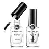 Nailshion base coat bottle close-up highlighting vegan formula for nails.