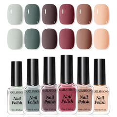 Nailshion Nude Grays frente al set, muestra 6 tonos neutros para looks diarios.
