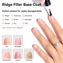 Nailshion Ridge Filler Base Coat, acabado suave, tono lechoso para uñas limpias.