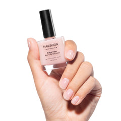 Nailshion Ridge Filler Base Coat, acercamiento a la botella, suaviza la superficie de la uña.