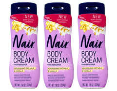 Nair Body Cream Hair Remover jar showing nourishing oat milk for smoother skin