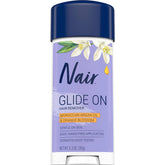 Nair Glide On bottle-pour shows quick, mess-free application for hair removal.