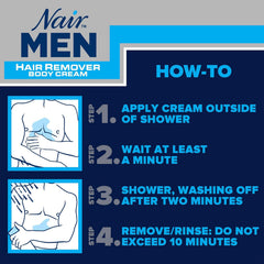 NAIR Men Hair Removal Body Cream on leg skin for smooth results.
