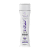 Naissant Silver Ash Blonde mask with blue pigments neutralizes brass for cooler tones.