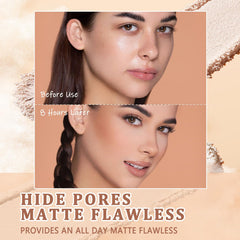 NAISSIYA oil-control pressed powder with built-in mirror for quick touch-ups.