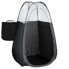 Naked Sun Black Spray Tan Tent with open top for clear color guide viewing