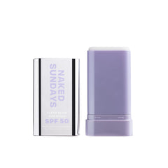 Naked Sundays Clear Glow Sun Stick para rostro y cuerpo, protección SPF 50 sin residuo blanco.