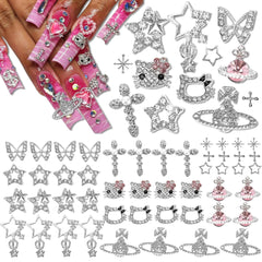 Namifin stars charm adds celestial sparkle to acrylic nails.