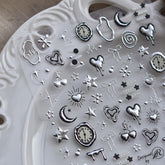 Namrec estampas de uñas corazones plata para un diseño rápido y elegante