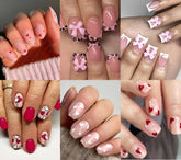 Namrec uñas adhesivas con corazón y lazo, listas para fiestas