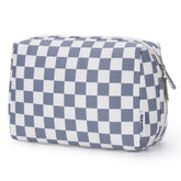 Narwey checkered makeup bag grayish-blue cover designed for durable travel organization