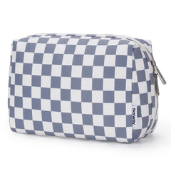 Narwey checkered makeup bag grayish-blue cover designed for durable travel organization