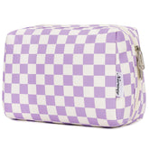 Narwey checkered makeup bag front view in purple for organized travel.