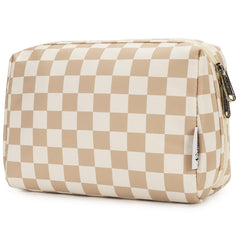 Narwey checkered makeup bag large showing spacious interior for organized travel makeup storage