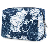 Narwey large blue lotus makeup bag outside view showing stylish travel presence