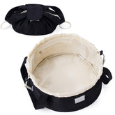 Narwey Lay Flat makeup bag front view shows spacious packing for cosmetics.