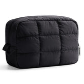 Narwey quilted makeup bag front view, compact and travel-ready.