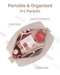 Narwey makeup bag khaki interior pockets for skincare and cosmetics